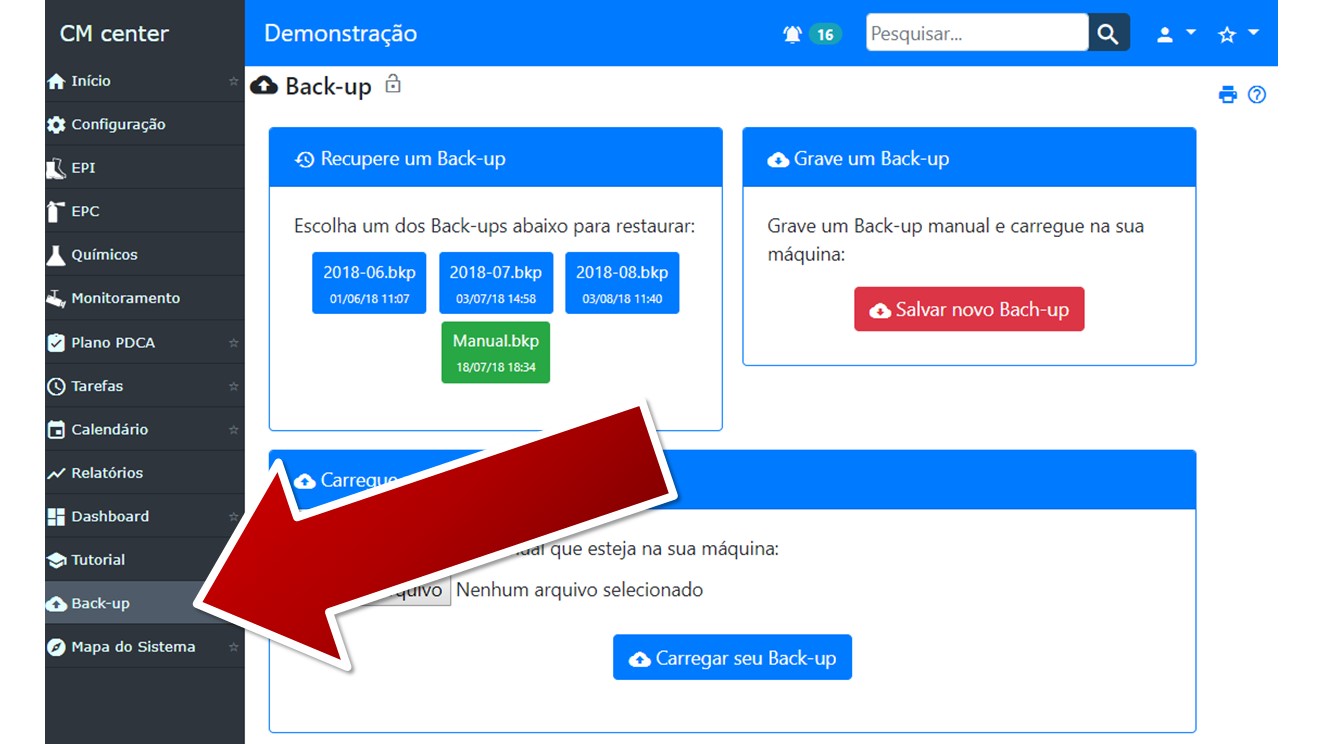 Acesso o Back-up do sistema