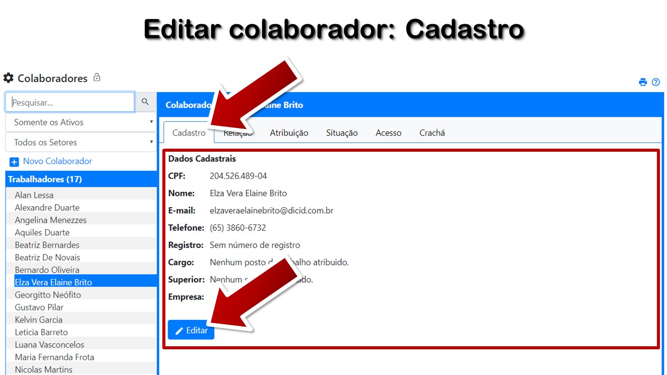 Editar colaborador: Cadastro