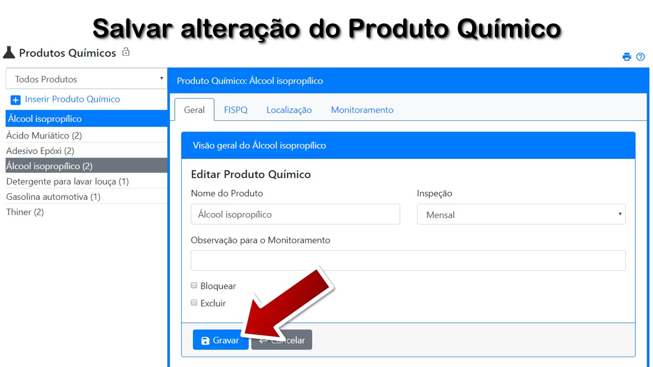 Salvar alteração do Produto Químico