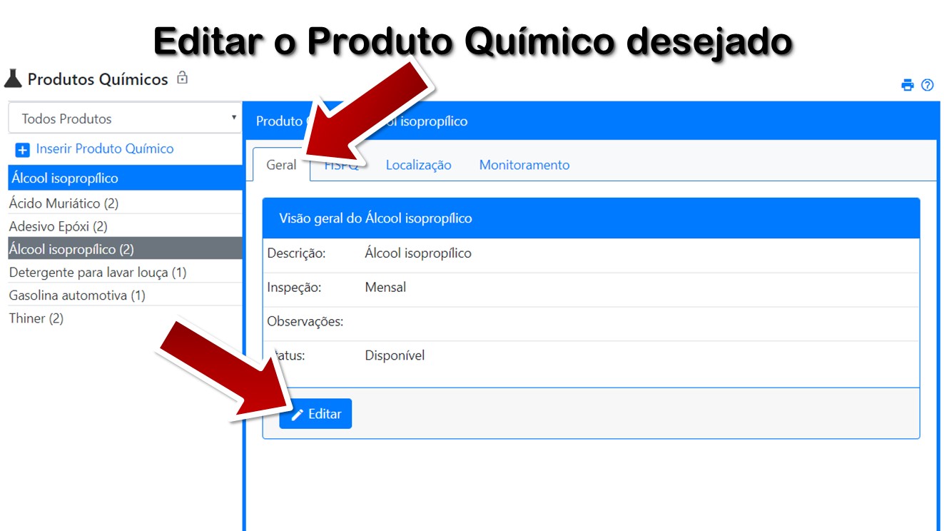 Editar o Produto Químico desejado