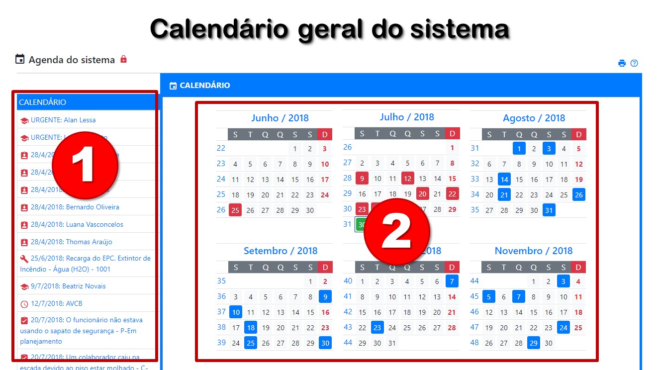 Calendário geral do sistema