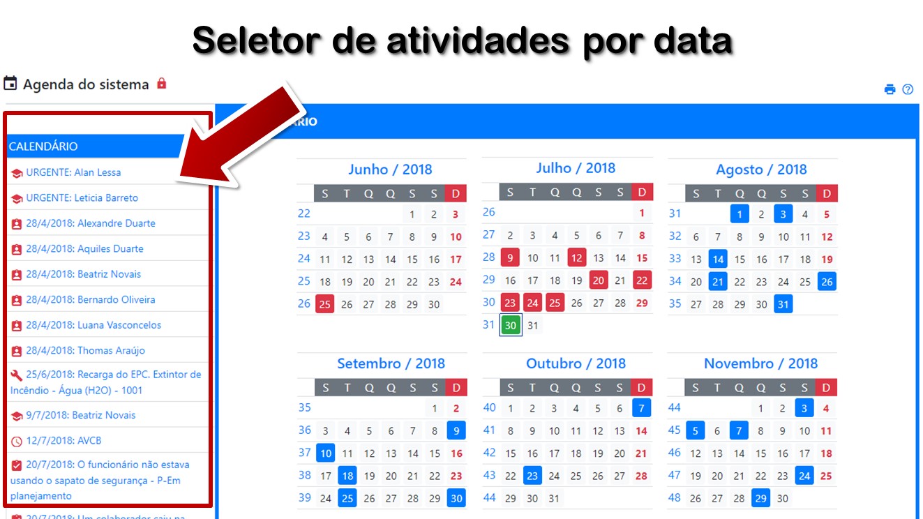Seletor de atividades por data