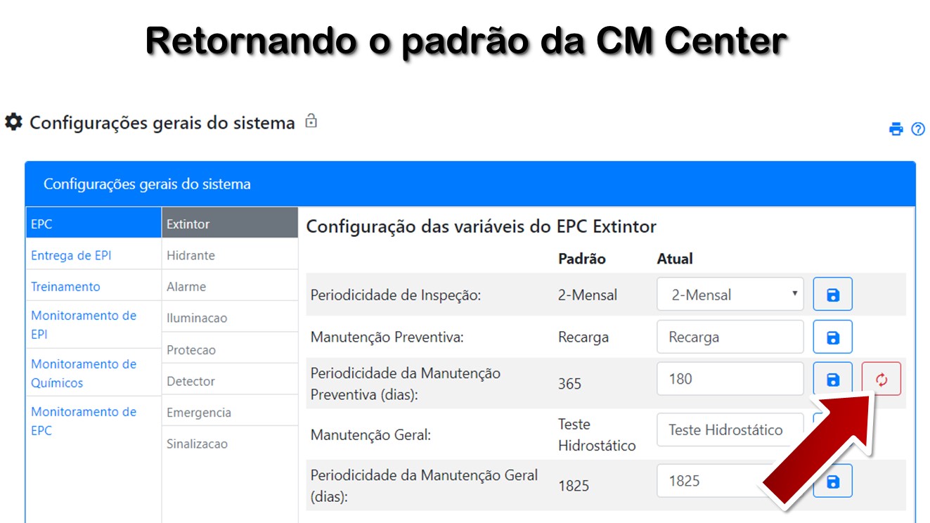 Retornando o padrão da CM Center