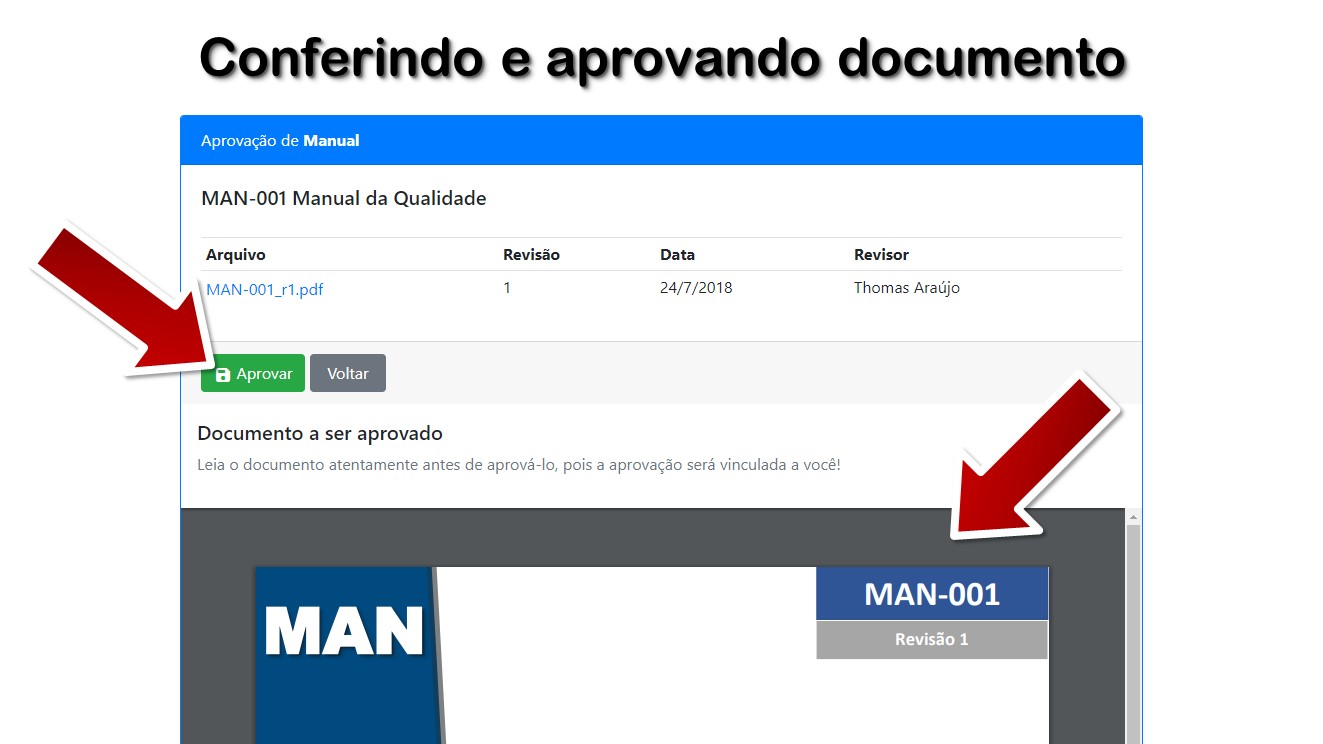 Conferindo e aprovando documento