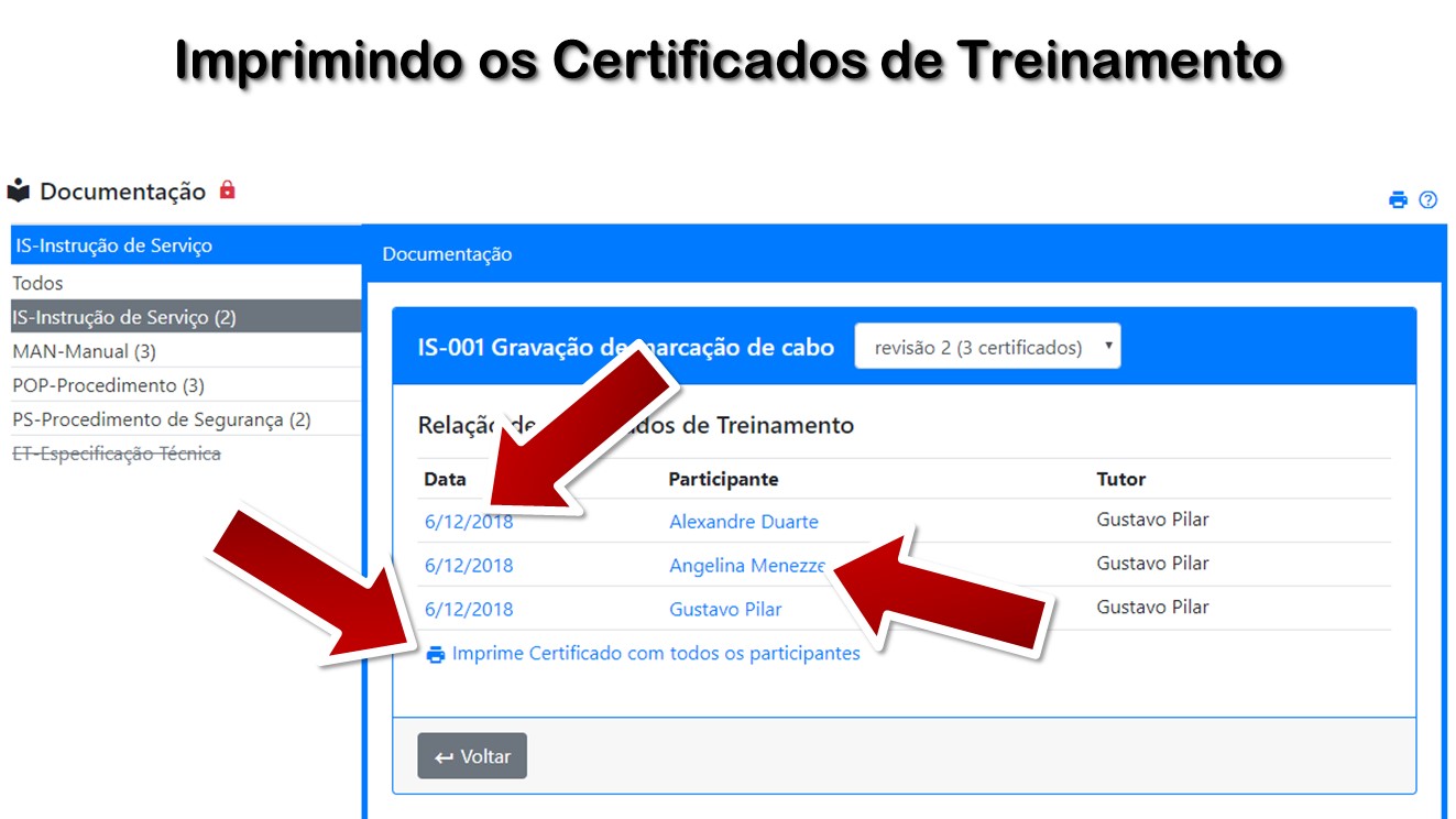 Imprimindo os Certificados de Treinamento
