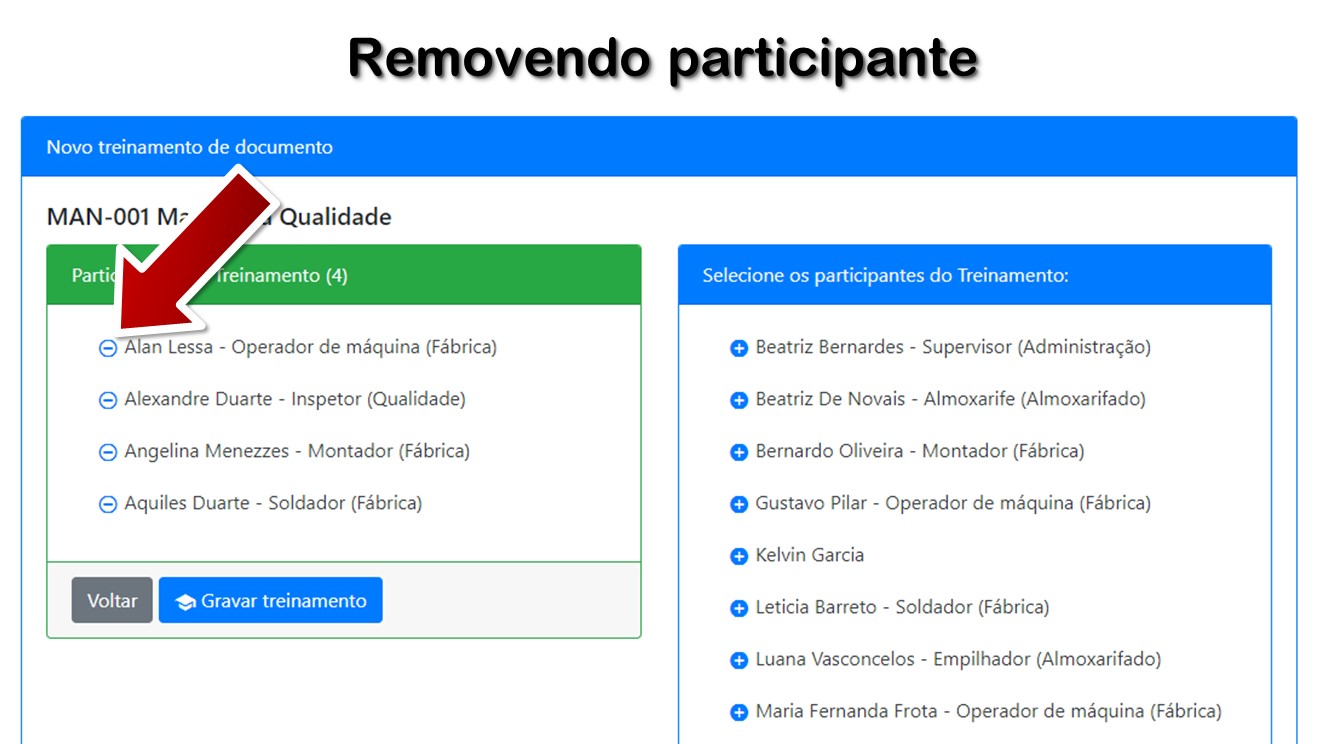 Removendo participante