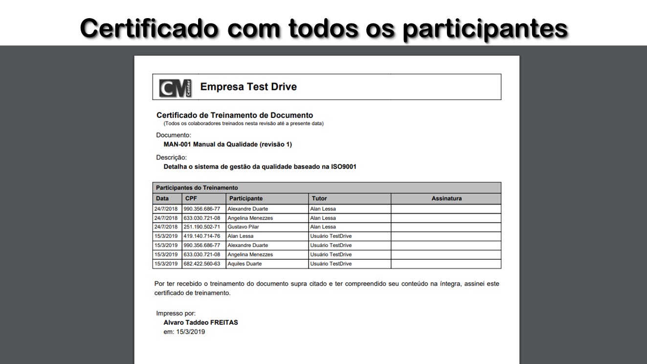 Certificado com todos os participantes