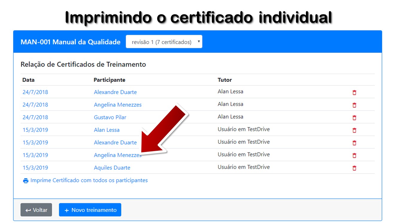 Imprimindo o certificado individual