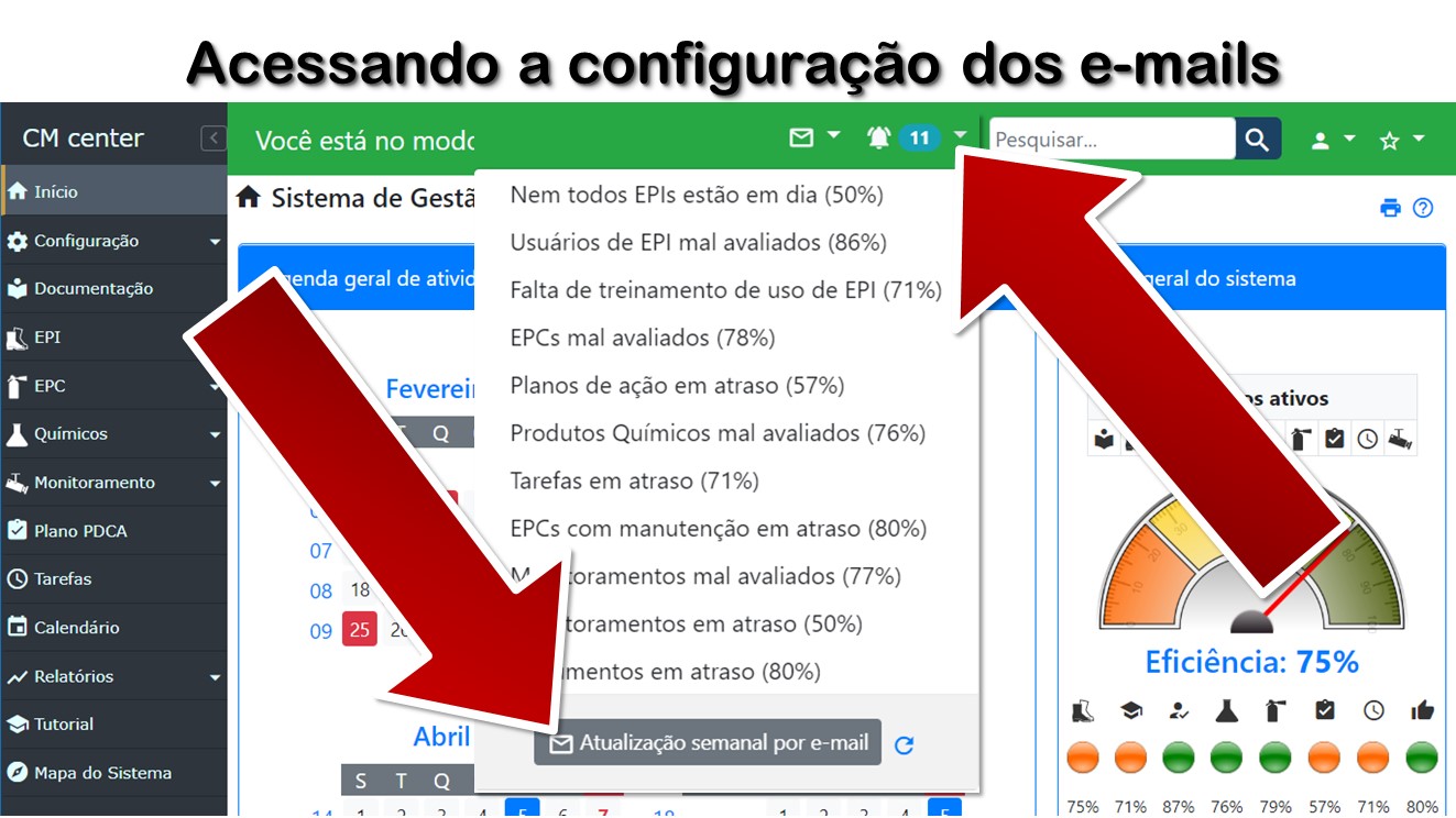 Acessando a configuração dos e-mails