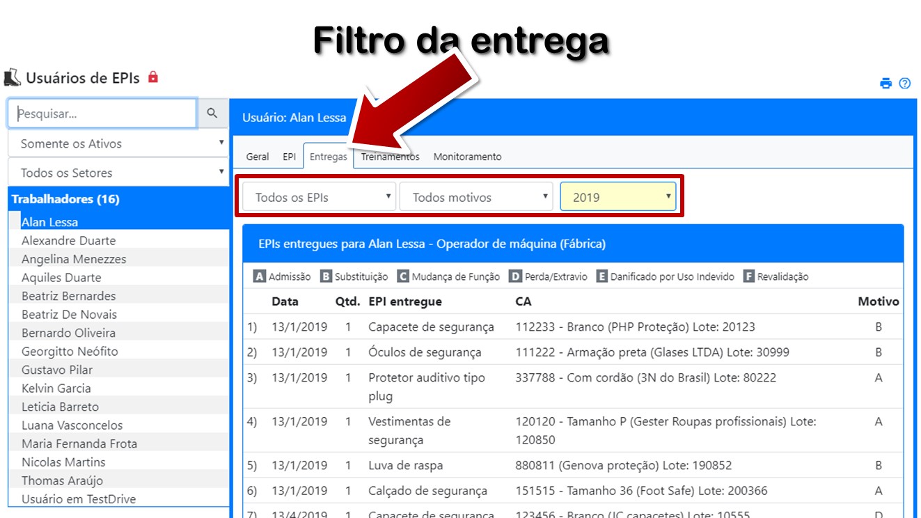 Filtro da entrega