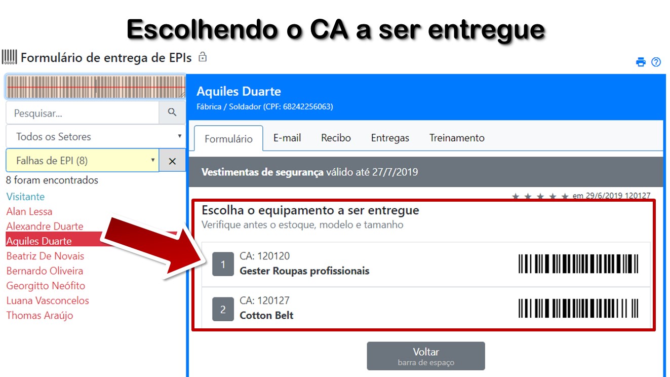 Escolhendo o CA a ser entregue