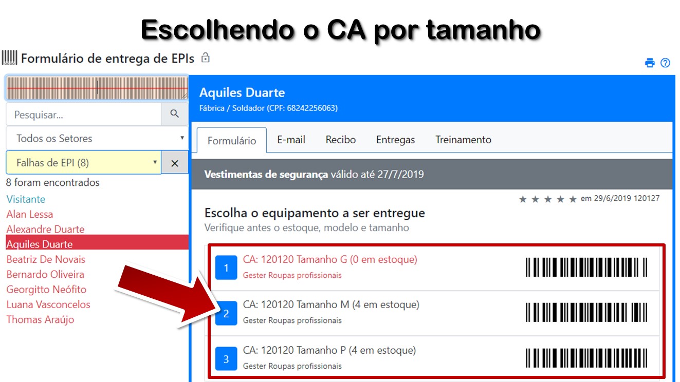 Escolhendo o CA por tamanho