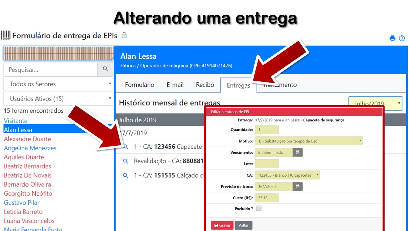 Alterando uma entrega