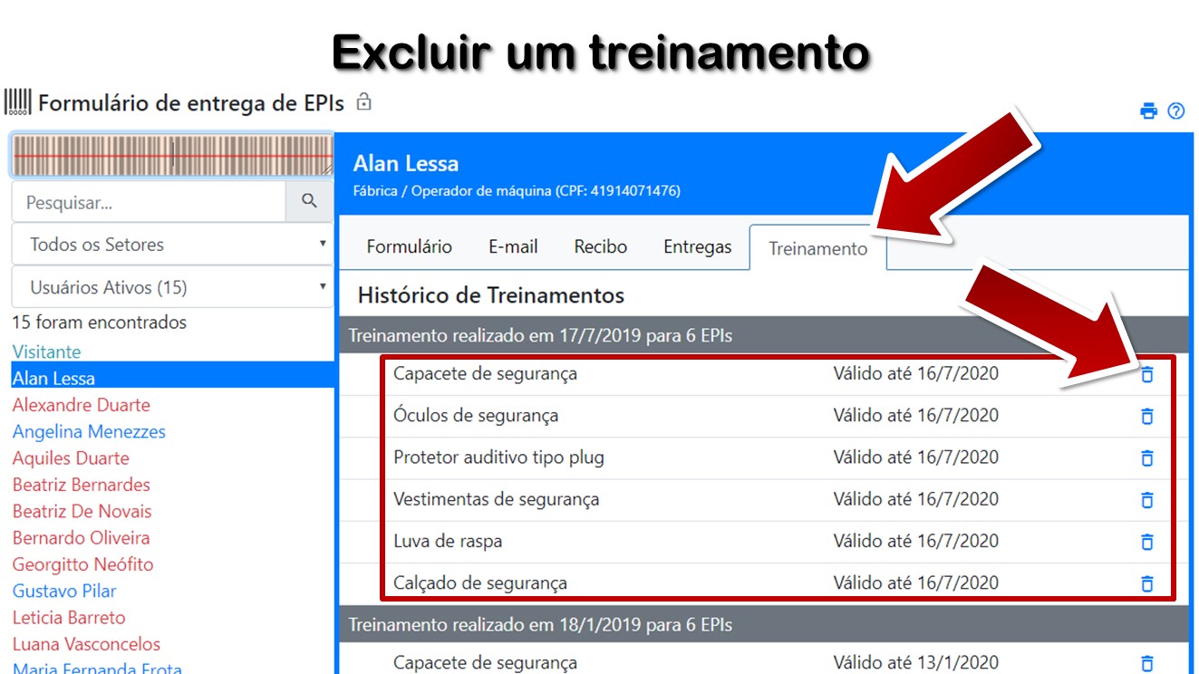 Excluir um treinamento