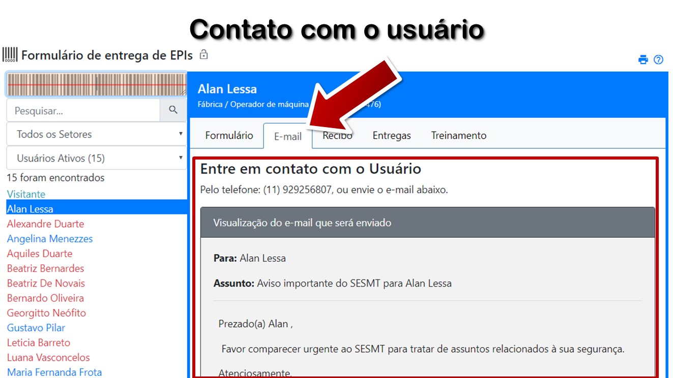 Contato com o usuário