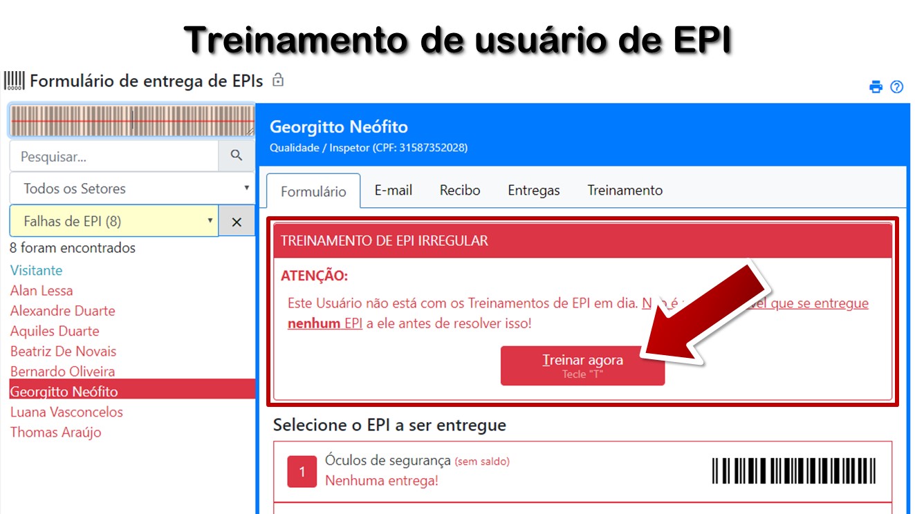 Treinamento de usuário de EPI