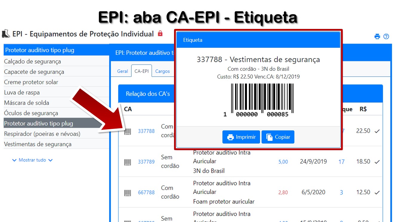 EPI: aba CA-EPI - Etiqueta