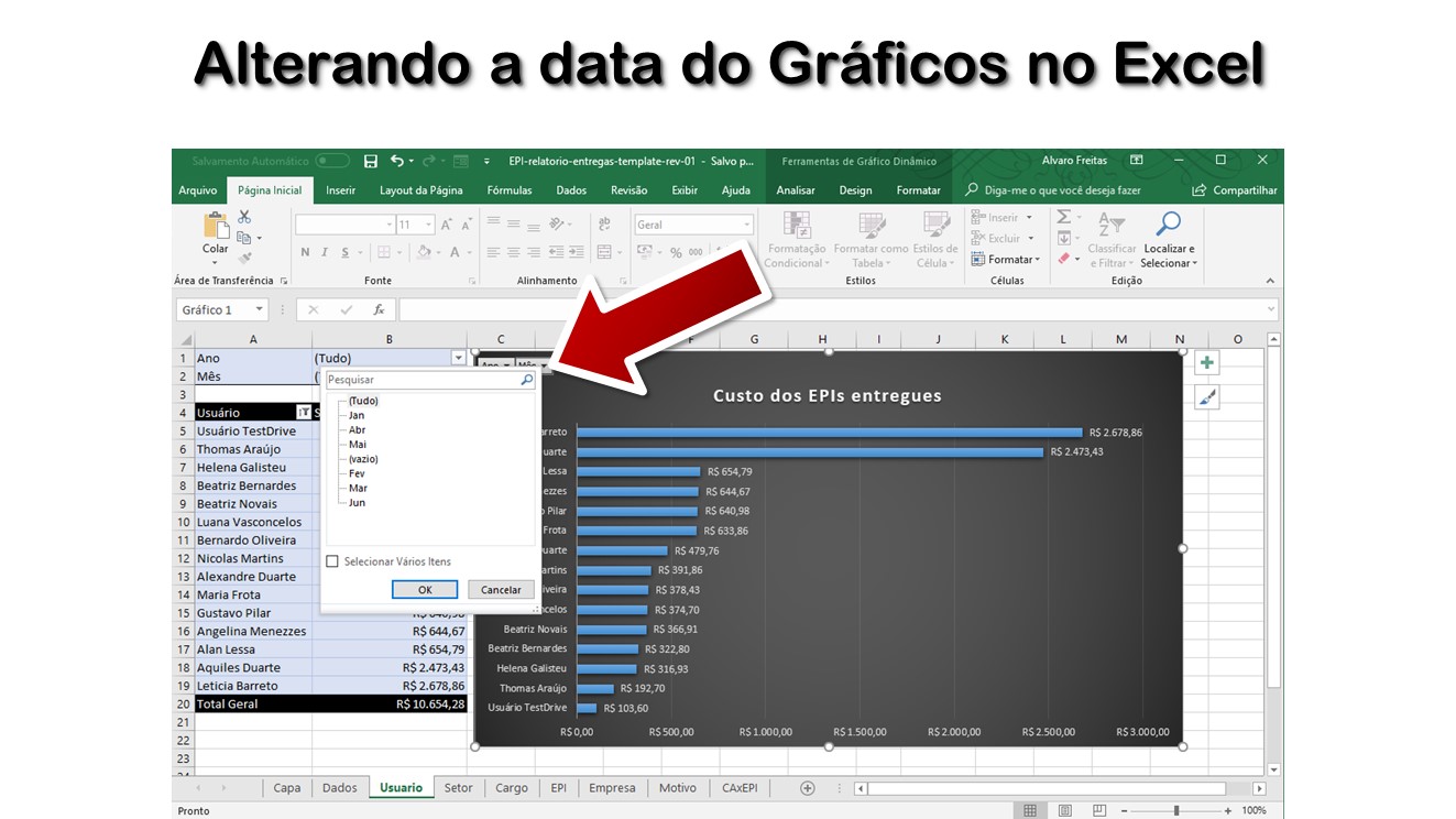 Alterando a data do Gráficos no Excel