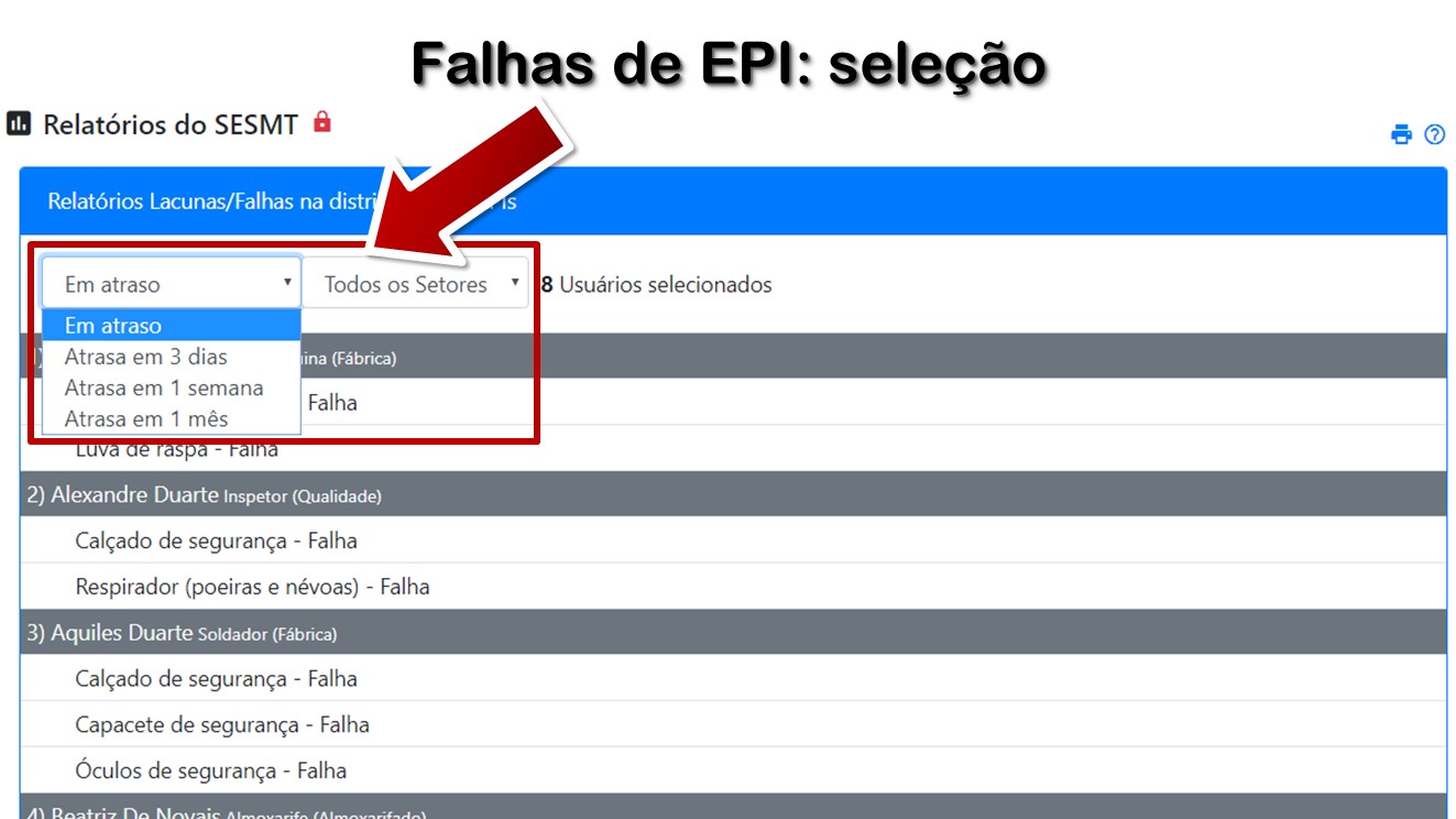 Falhas de EPI: seleção