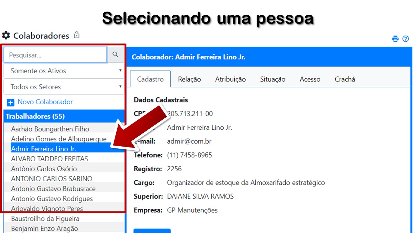 Selecionando uma pessoa