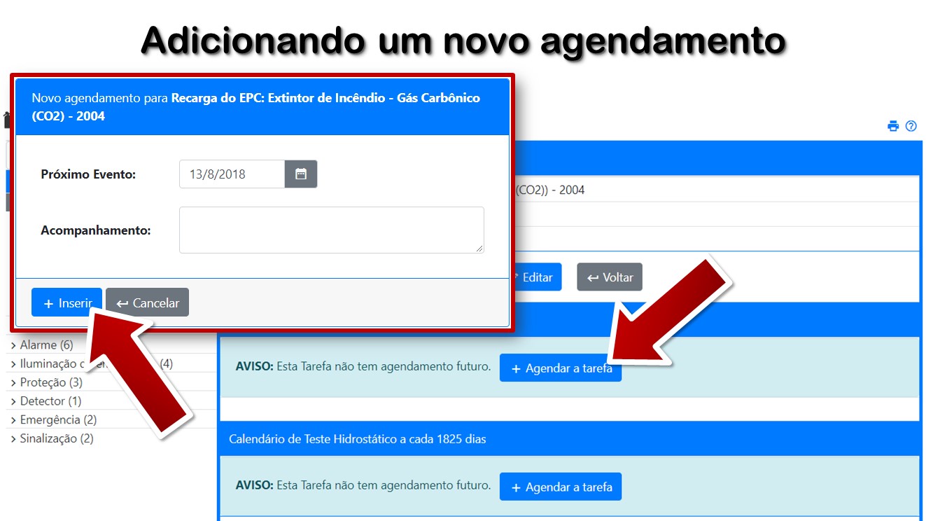 Adicionando um novo agendamento