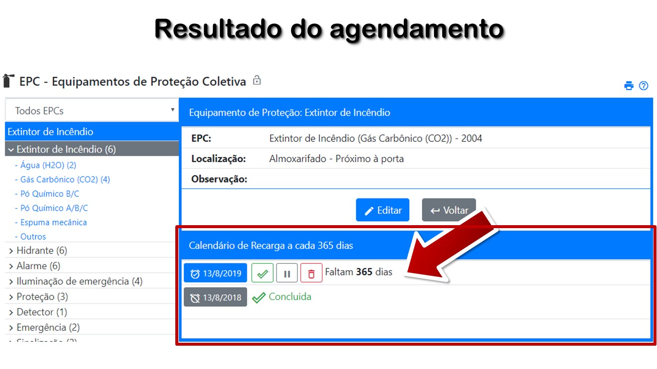Resultado do agendamento