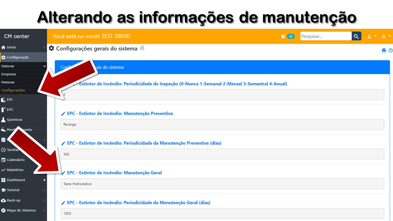Alterando as informações de manutenção