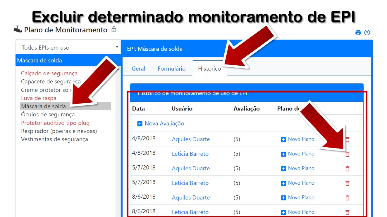Excluir determinado monitoramento de EPI
