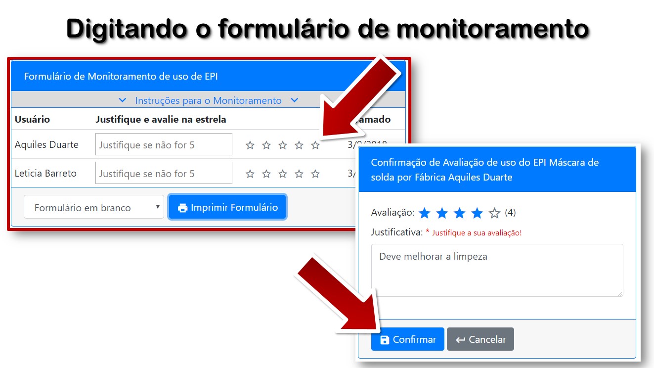 Digitando o formulário de monitoramento