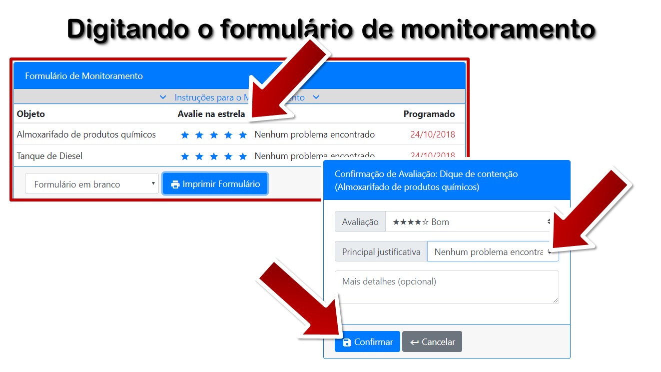 Digitando o formulário de monitoramento