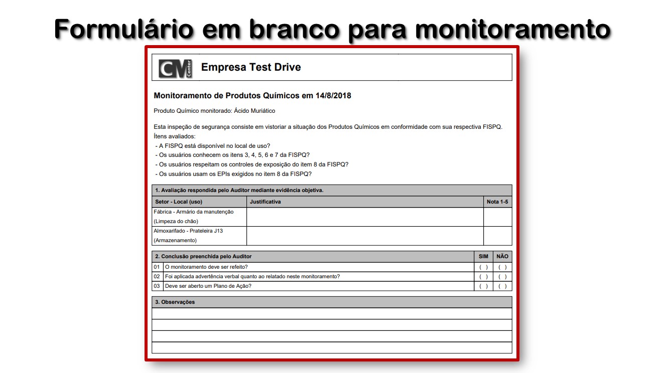 Formulário em branco para monitoramento