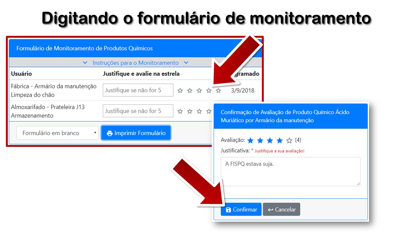 Digitando o formulário de monitoramento