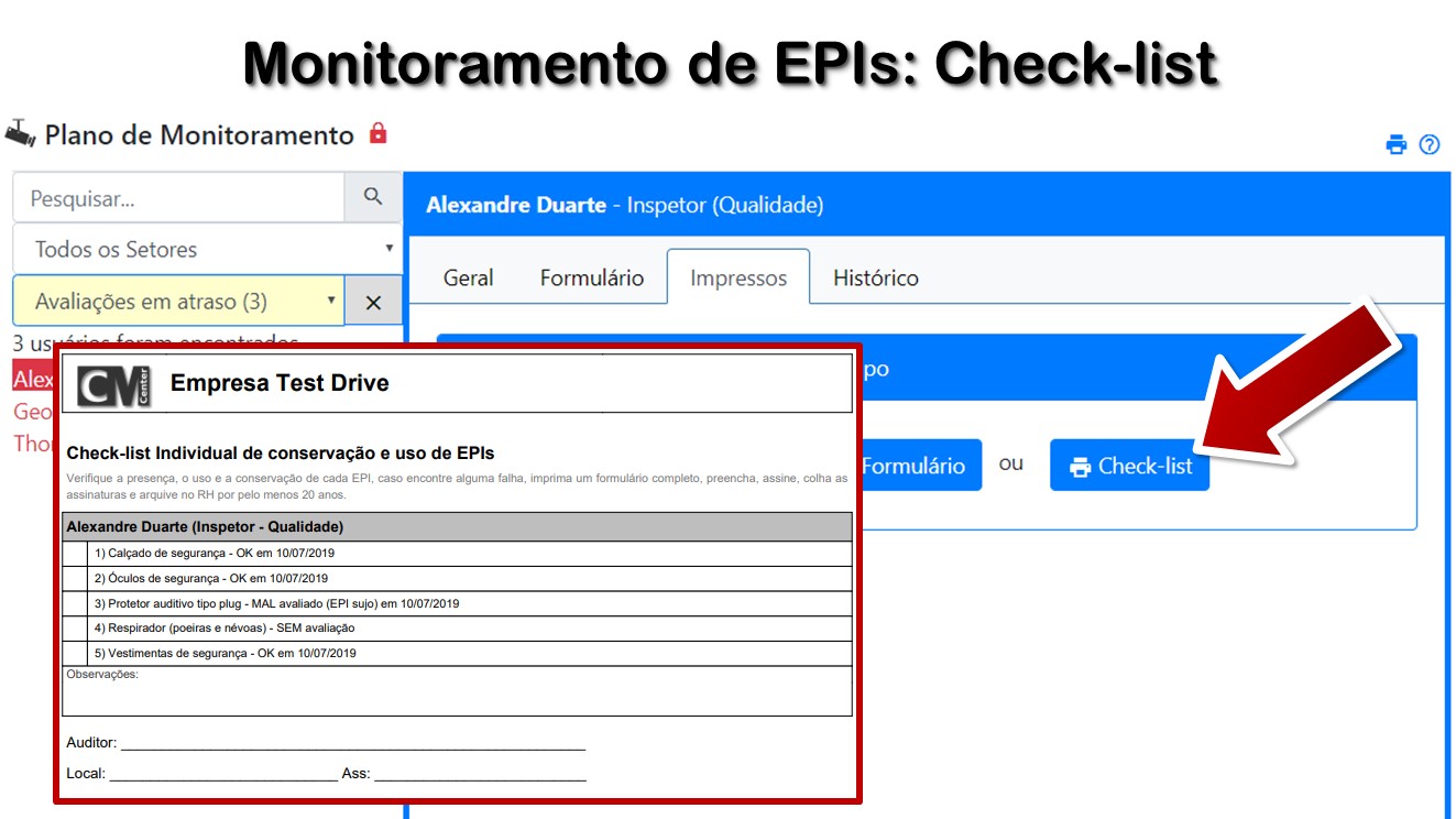 Monitoramento de EPIs: Check-list