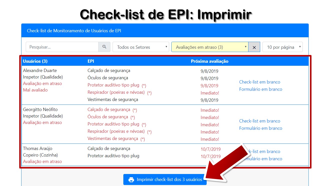 Check-list de EPI: Imprimir