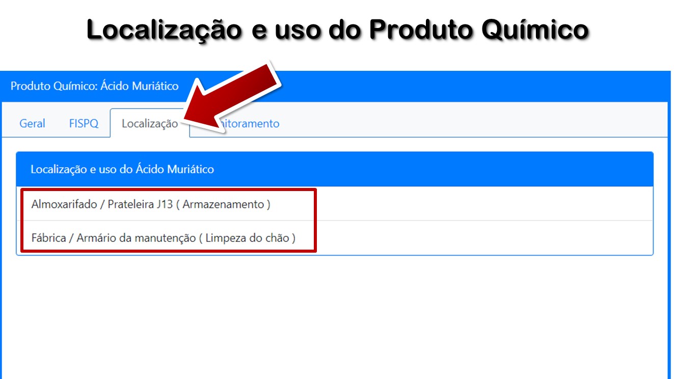 Localização e uso do Produto Químico