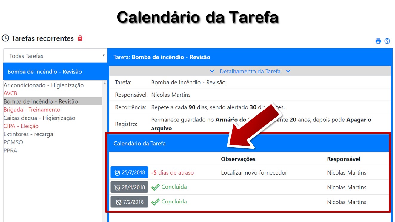 Calendário da Tarefa