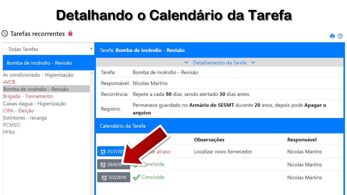 Detalhando o Calendário da Tarefa