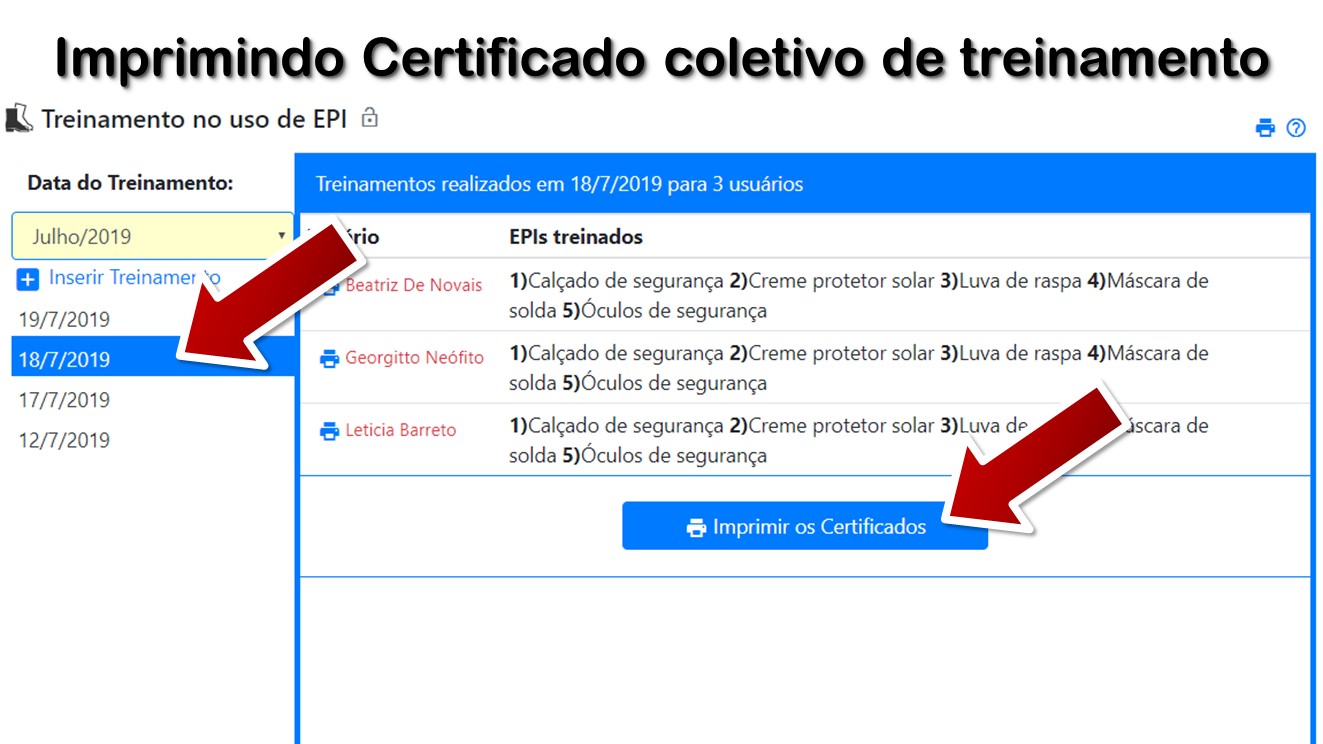 Imprimindo Certificado coletivo de treinamento
