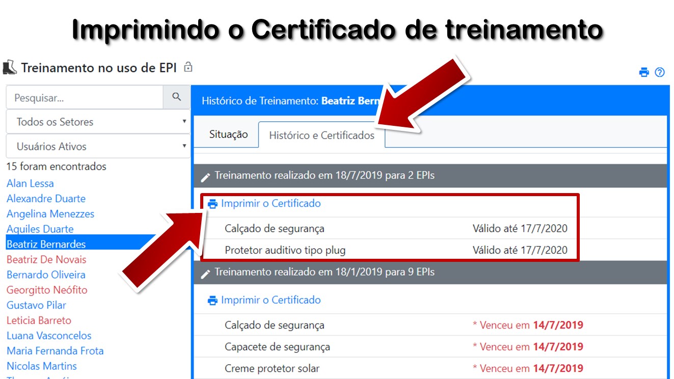 Imprimindo o Certificado de treinamento