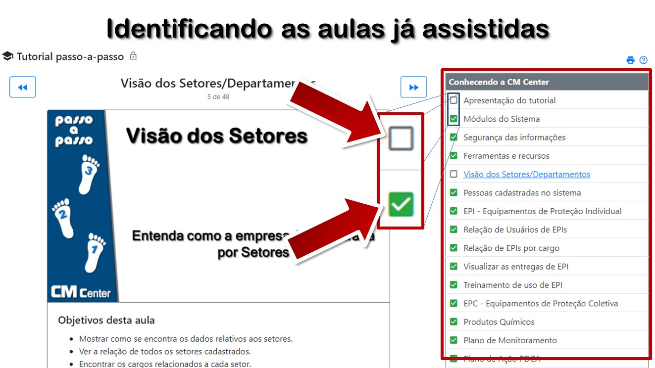 Identificando as aulas já assistidas