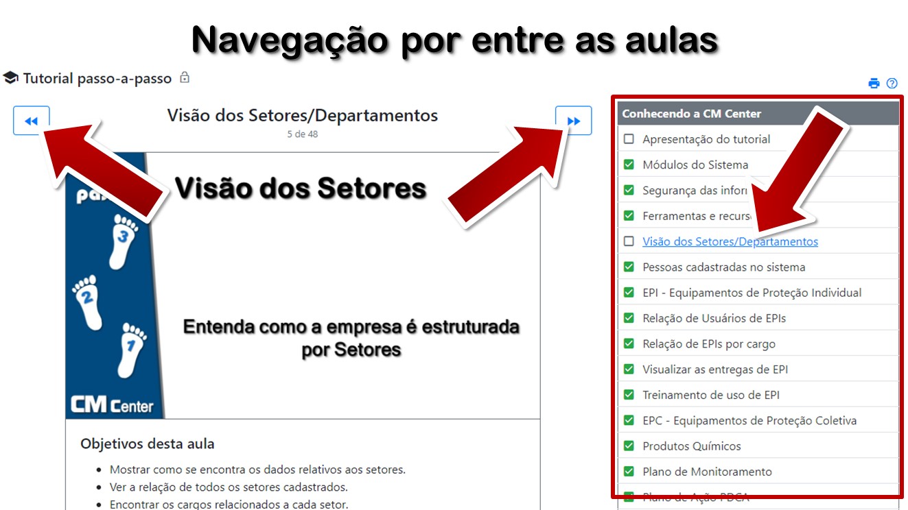 Navegação por entre as aulas