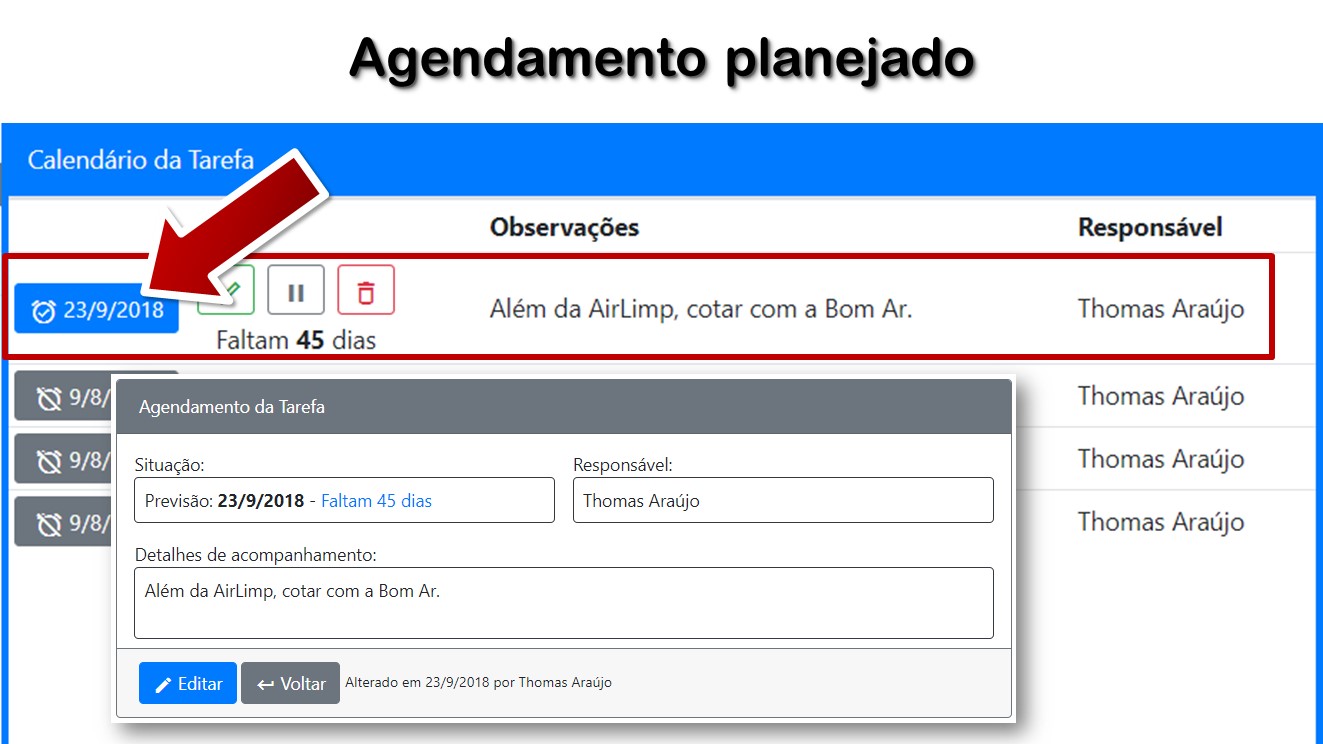 Agendamento planejado