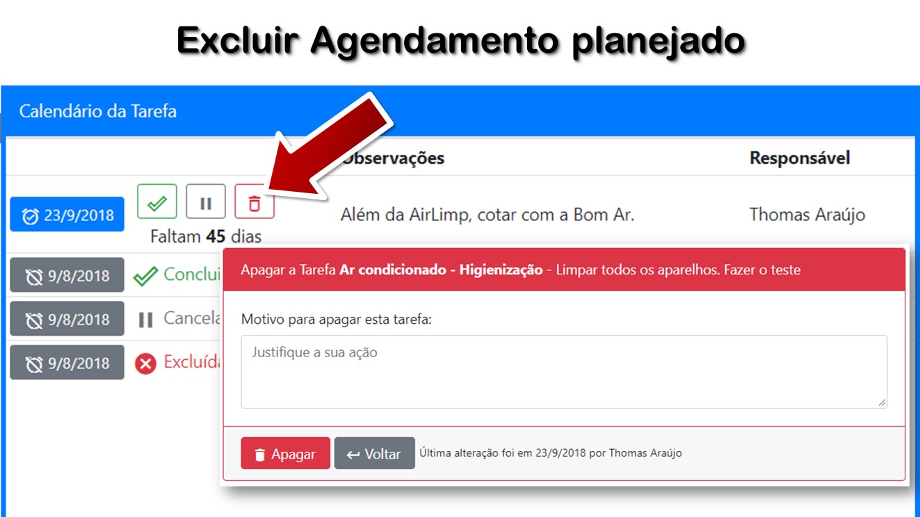 Excluir Agendamento planejado