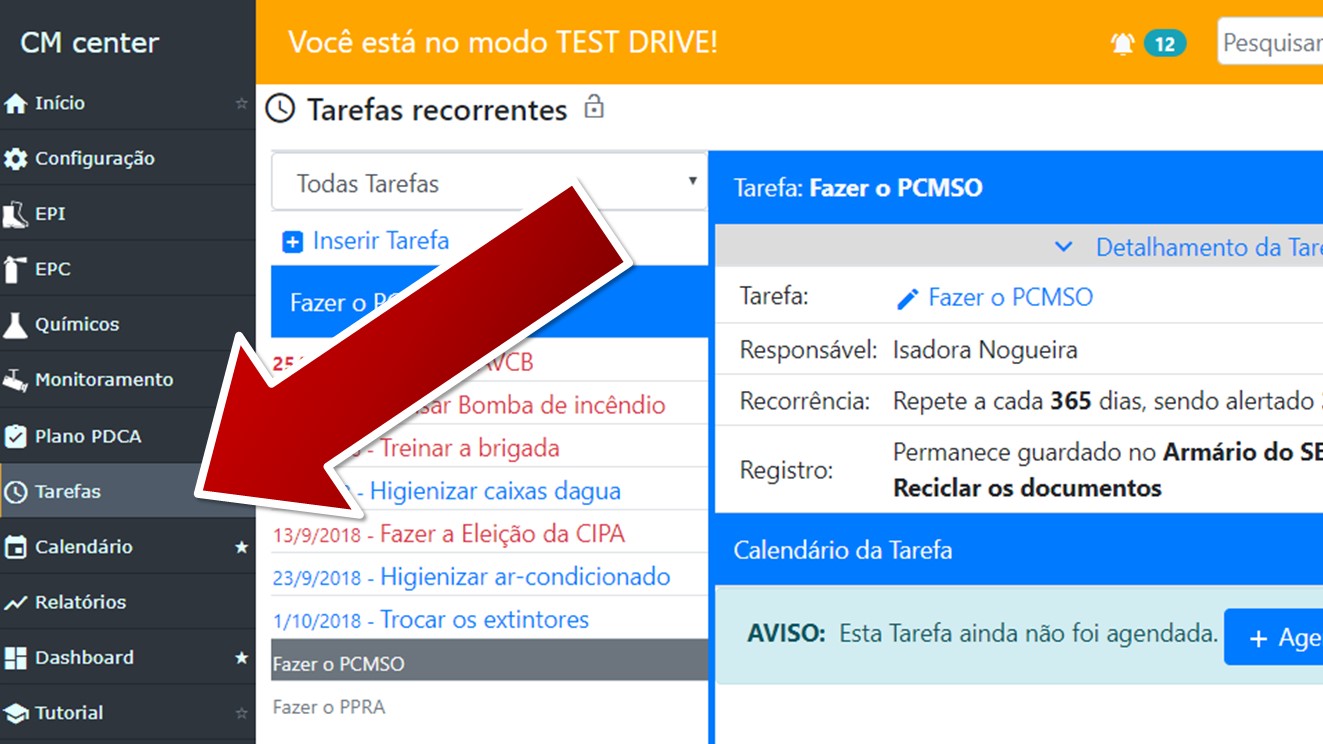 Acesso ao planejador de tarefas