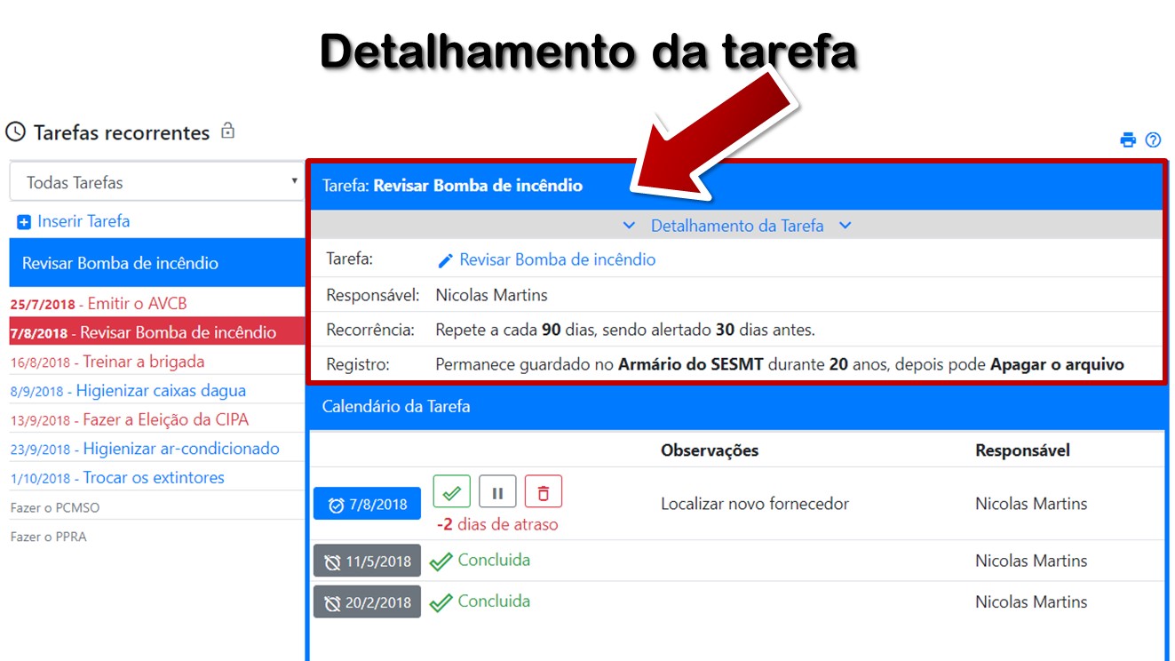Detalhamento da tarefa